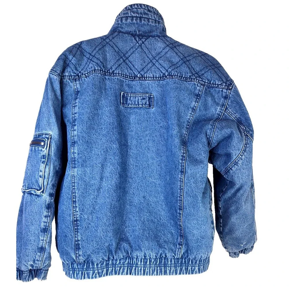 Vtg London Towne Mens Jean Denim Barn Chore Blanket Lined Jacket Sz L Toggle Zip